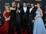 Emily Stanley, Erin Sutton Stanley, Kennedy Center Honors recipient member of the band KISS, Paul Stanley, Colin Stanley, Evan Stanley, and Sarah Stanley pose on the red carpet for the 2025 Kennedy Center Honors at the John F. Kennedy Center for the Performing Arts in Washington, D.C., U.S., December 7, 2025. REUTERS/Jeenah Moon(REUTERS)