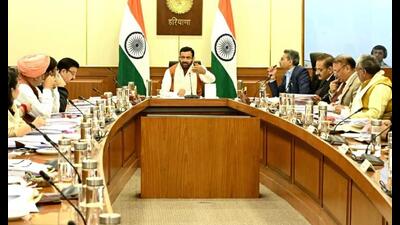 Chief minister Nayab Singh Saini chairing a meeting of council of ministers in Chandigarh on Monday. (HT) Chief minister Nayab Singh Saini chairing a meeting of council of ministers in Chandigarh on Monday. (HT)