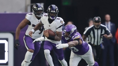 Ben Cleveland of the Baltimore Ravens looks on during warmups before the game against the Minnesota Vikings at US Bank Stadium on November 9. (Getty Images via AFP) Ben Cleveland of the Baltimore Ravens looks on during warmups before the game against the Minnesota Vikings at US Bank Stadium on November 9. (Getty Images via AFP)