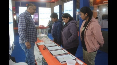 Students showcasing their projects during the India International Science Festival in Panchkula on Monday. (Sant Arora/HT) Students showcasing their projects during the India International Science Festival in Panchkula on Monday. (Sant Arora/HT)