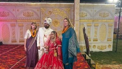 The Bacevicius sisters pose with Vikesh Kapoor and Ranjana Singh at the couple’s New Delhi wedding. The Bacevicius sisters pose with Vikesh Kapoor and Ranjana Singh at the couple’s New Delhi wedding.
