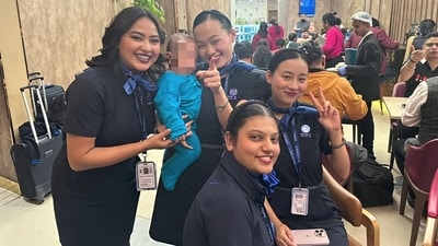 A video captured IndiGo flight attendants comforting a passenger's toddler, (Instagram/itsrashmishines) A video captured IndiGo flight attendants comforting a passenger's toddler, (Instagram/itsrashmishines)