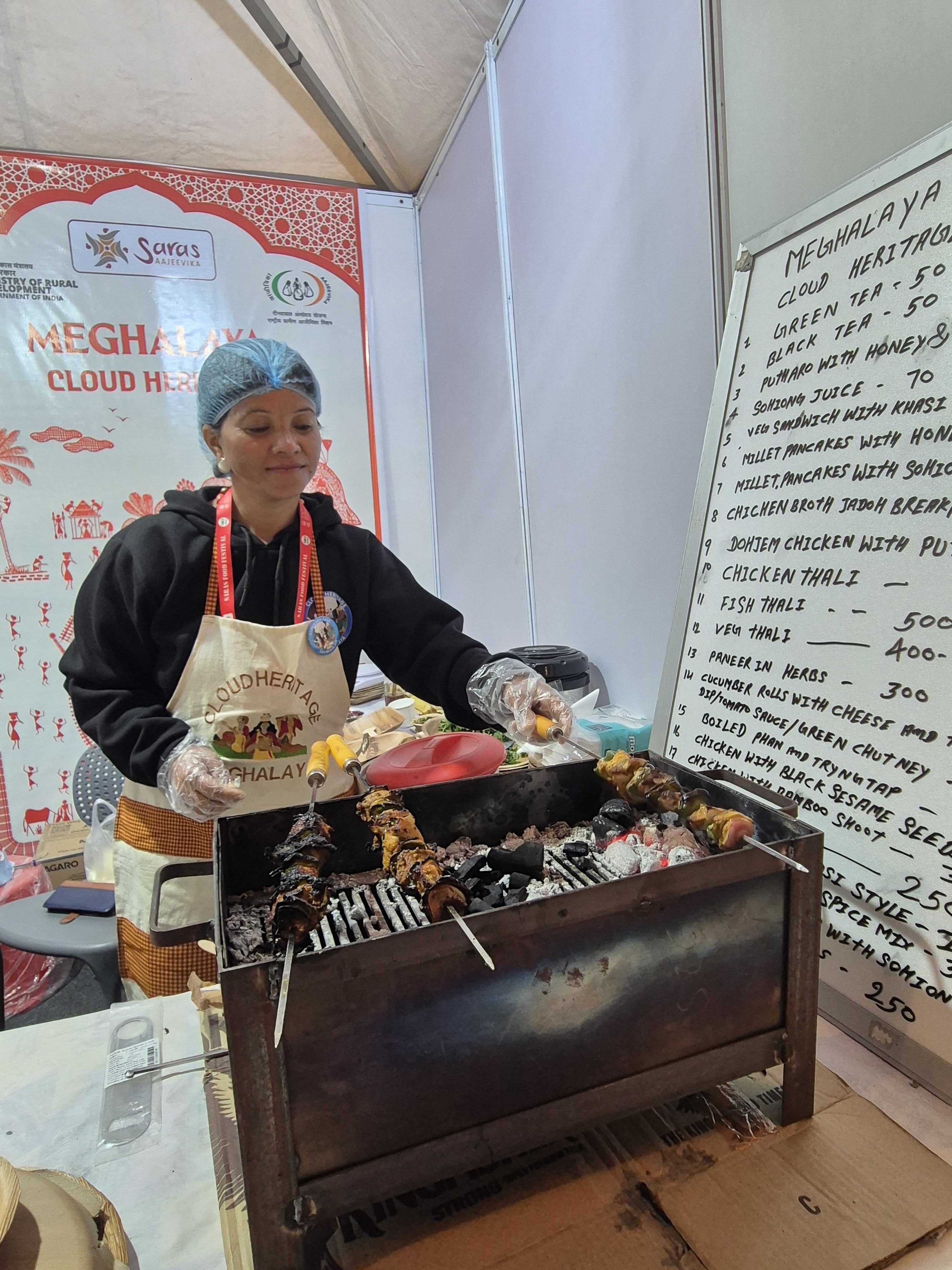 The slow-cooked chicken skewers in Khasi-style enticed many to Cloud Heritage's stall from Meghalaya. The slow-cooked chicken skewers in Khasi-style enticed many to Cloud Heritage's stall from Meghalaya.