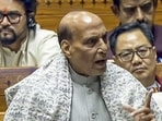 Union Defence Minister Rajnath Singh, speaks in the Lok Sabha during the ongoing winter session of Parliament, in New Delhi on Monday. 