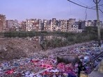 The Jharoda pond, as seen on Tuesday. (RAJ K RAJ /HT PHOTO)