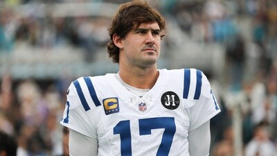 Indianapolis Colts quarterback Daniel Jones (17) stands on the field prior to a game against the Jacksonville Jaguars (IMAGN IMAGES via Reuters Connect)