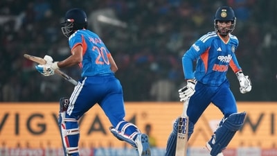 Tilak Varma looked in control during his 32-ball 26, striking a towering six off Anrich Nortje and finding the fence twice, before the innings wobbled again as he and Axar Patel (23) were dismissed in quick succession by Lungi Ngidi and Lizaad Williams. (AP)