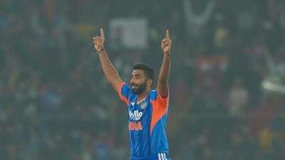 Jasprit Bumrah sealed the collapse by reaching his 100th T20I wicket when he knocked over Dewald Brevis, and then struck again just a few balls later to dismiss Keshav Maharaj, ending South Africa’s resistance in quick time. (PTI)