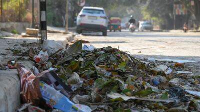 Piles of garbage along the main road of Sector-21 near pocket-C. (Parveen Kumar/HT Photo) Piles of garbage along the main road of Sector-21 near pocket-C. (Parveen Kumar/HT Photo)