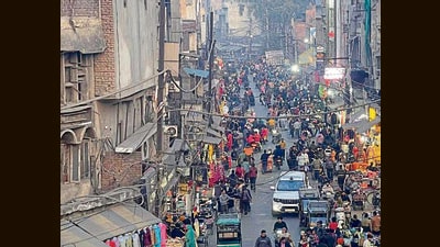 The aim of the project is to give Chaura Bazaar a more organised look while laying the foundation for a larger urban renewal blueprint estimated at ₹180–200 crore, say officials. (Manish/HT) The aim of the project is to give Chaura Bazaar a more organised look while laying the foundation for a larger urban renewal blueprint estimated at ₹180–200 crore, say officials. (Manish/HT)
