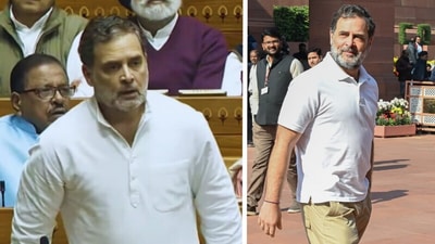 ఖాదీ కుర్తాలో రాహుల్ గాంధీ: టీ-షర్ట్ లుక్ ఎందుకు మార్చారు? (Photos: Sansad TV/ANI)