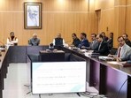 Bihar CM Nitish Kumar with Deputy CM Samrat Chaudhary, attend a review meeting on the progress of Pragati Yatra declaration works at Sankalp in Patna on Wednesday. (ANI)