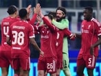 Liverpool players celebrate after winning the UEFA Champions League match against Inter Milan