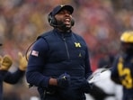 Head coach Sherrone Moore of the Michigan Wolverines reacts on the sideline during the first quarter against the Ohio State Buckeyes Head coach Sherrone Moore of the Michigan Wolverines reacts on the sideline during the first quarter against the Ohio State Buckeyes