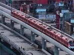 The viaduct, which is 1.4 kilometres long, is being built between the Bhajanpura and Yamuna Vihar Metro stations. (HT)