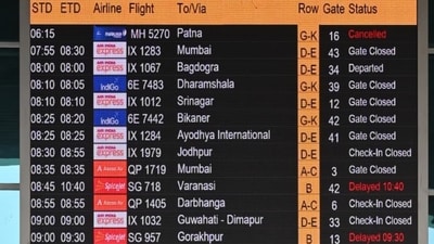 Flight schedule shows delayed flights at T1 of IGI Airport amid the mass disruption of Indigo flights over the past nine days. (Vipin Kumar/Hindustan Times) Flight schedule shows delayed flights at T1 of IGI Airport amid the mass disruption of Indigo flights over the past nine days. (Vipin Kumar/Hindustan Times)