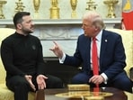 US President Donald Trump and Ukraine's President Volodymyr Zelensky in the Oval Office of the White House in Washington, DC.