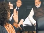 At one point, a member of a Democratic Congresswoman’s staff held up a picture of Modi and Putin during the latter’s recent visit to New Delhi to criticise Trump’s policy on India. (Screengrab)