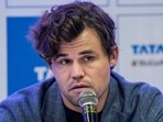 Magnus Carlsen during a press conference.