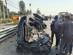 The damaged vehicles after accident in Karrnal on Wednesday. (HT Photo) The damaged vehicles after accident in Karrnal on Wednesday. (HT Photo)