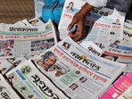 A vendor sells newspapers with headlines about the news of the ousted prime minister Sheikh Hasina's death sentence on charges of crimes against humanity for ordering a deadly crackdown on a student-led uprising last year, in Dhaka, Bangladesh, November 18, 2025. REUTERS/Mohammad Ponir Hossain
