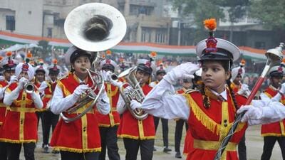 Amritsar, India – January 27, 2017: School Children taking part in the passing out parade during Republic Day function at Guru Nank Stadium,Amritsar on Thursday, January 27, 2017. (Photo by Sameer Sehgal /Hindustan Times) Amritsar, India – January 27, 2017: School Children taking part in the passing out parade during Republic Day function at Guru Nank Stadium,Amritsar on Thursday, January 27, 2017. (Photo by Sameer Sehgal /Hindustan Times)