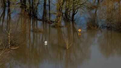Another drone view shows an area flooded by the Snoqualmie River (REUTERS/David Ryder) (REUTERS)