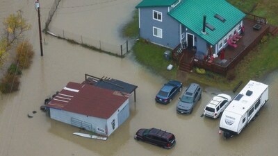 A drone view shows an property flooded by the Wallace River, as an atmospheric river brings rain and flooding to the Pacific Northwest, in Gold Bar, Washington, U.S., December 10, 2025.  REUTERS/David Ryder (REUTERS)