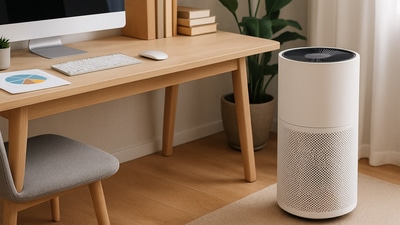 A compact HEPA air purifier can quietly clean the air while you work. (AI generated) A compact HEPA air purifier can quietly clean the air while you work. (AI generated)