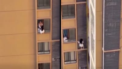 Desperate escape from 10th-floor apartment goes viral as woman avoids being discovered by man’s wife in Guangdong (Facebook/Lindaikejiblog)