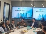 ACP Satyapal Yadav, DCP (west) Karan Goel, and ACP Priyanshu Dewan along with residents and experts during the meeting. (HT Photo) ACP Satyapal Yadav, DCP (west) Karan Goel, and ACP Priyanshu Dewan along with residents and experts during the meeting. (HT Photo)
