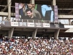 Fans during Argentine footballer Lionel Messi's G.O.A.T India Tour 2025, at the Salt Lake Stadium in Kolkata on Saturday. Fans during Argentine footballer Lionel Messi's G.O.A.T India Tour 2025, at the Salt Lake Stadium in Kolkata on Saturday.