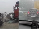 The accident on the Eastern Peripheral Expressway reportedly involved at least a dozen vehicles. The accident on the Eastern Peripheral Expressway reportedly involved at least a dozen vehicles.