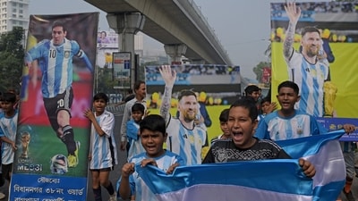 Young fans in Kolkata carry posters of Lionel Messi, on the eve of his visit: an evidence of the craze around his GOAT tour (AFP) Young fans in Kolkata carry posters of Lionel Messi, on the eve of his visit: an evidence of the craze around his GOAT tour (AFP)