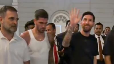 After his controversial stay in Kolkata, Lionel Messi travelled to Hyderabad, where he was greeted by fans at the Rajiv Gandhi International Stadium. (AICC) After his controversial stay in Kolkata, Lionel Messi travelled to Hyderabad, where he was greeted by fans at the Rajiv Gandhi International Stadium. (AICC)