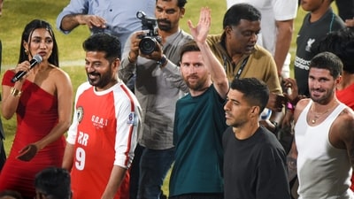 Messi was present with Luis Suarez and Rodrigo De Paul. He also met the Telangana CM. (PTI) Messi was present with Luis Suarez and Rodrigo De Paul. He also met the Telangana CM. (PTI)