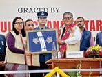 PU vice-chancellor Renu Vig felicitating UT administrator Gulab Chand Kataria during the convocation on Saturday. (HT Photo) PU vice-chancellor Renu Vig felicitating UT administrator Gulab Chand Kataria during the convocation on Saturday. (HT Photo)