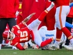 Kansas City Chiefs quarterback Patrick Mahomes (15) is injured after being tackled by Los Angeles Chargers defensive tackle Da'Shawn Hand Kansas City Chiefs quarterback Patrick Mahomes (15) is injured after being tackled by Los Angeles Chargers defensive tackle Da'Shawn Hand