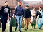 Polling officials carry voting materials before leaving for their respective polling booths on the eve of Zila Parishad and Panchayat Samiti elections in Amritsar on Saturday. (HT Photo)