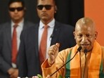Uttar Pradesh chief minister Yogi Adityanath speaks at the BJP Sangathan Parv in Lucknow on Sunday. (HT )
