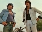 Dharmendra and Amitabh Bachchan in a still from Sholay. Dharmendra and Amitabh Bachchan in a still from Sholay.