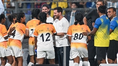 Lionel Messi interacted with young players at Wankhede Stadium, shaking hands, exchanging smiles, and even playing football with them, making it an unforgettable experience for the children and a truly special moment for everyone present.&nbsp;&nbsp;&nbsp; (ANI)