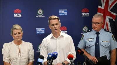 New South Wales Minister for Police and Counter-terrorism Yasmin Catley, NSW Premier Chris Minns and NSW Police Commissioner Mal Lanyon attend a press conference following a shooting at Bondi Beach, in Sydney, Australia, December 14, 2025.&nbsp; (REUTERS)