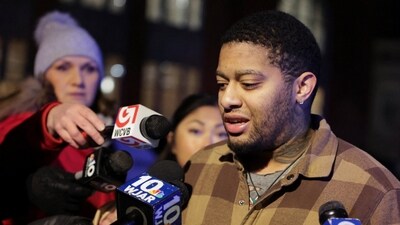 James Morrison, brother of a student, speaks with the press after Brown University was locked down amid reports of a shooting on campus in Providence, Rhode Island, U.S. December 13, 2025.  REUTERS/Taylor Coester (REUTERS)