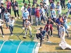 Angry fans vandalise the Salt Lake Stadium, alleging poor management during Argentine footballer Lionel Messi's G.O.A.T India Tour 2025 in Kolkata on Saturday. (Utpal Sarkar) Angry fans vandalise the Salt Lake Stadium, alleging poor management during Argentine footballer Lionel Messi's G.O.A.T India Tour 2025 in Kolkata on Saturday. (Utpal Sarkar)