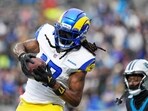 Los Angeles Rams wide receiver Davante Adams scores against the Carolina Panthers Los Angeles Rams wide receiver Davante Adams scores against the Carolina Panthers