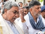 Karnataka Chief Minister Siddaramaiah and state Deputy Chief Minister DK Shivakumar speak to the media.