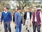 Seraikela-Kharsawan DC Nitesh Kumar Singh and SP Mukesh Lunayat, along with officials, inspect NIT campus on Monday. (HT Photo)