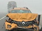 Three people were wounded as a 10-vehicle pile up involving cars and commercial vehicles was witnessed near Ikla village stretch of the EPE around 7am. (Sakib Ali/HT Photo) Three people were wounded as a 10-vehicle pile up involving cars and commercial vehicles was witnessed near Ikla village stretch of the EPE around 7am. (Sakib Ali/HT Photo)