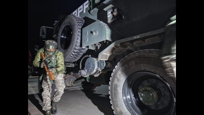 Encounter breaks out between terrorists and security forces at Soan Majalta , in Udhampur on Monday. (ANI)